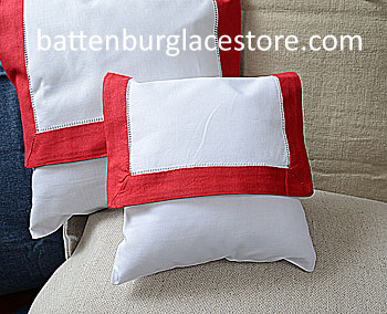 Envelope Pillow.Baby size 8 in. White with TRUE RED color trims. - Click Image to Close